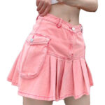 DENIM SKIRT PATCH POCKETS PINK MINI SKIRT