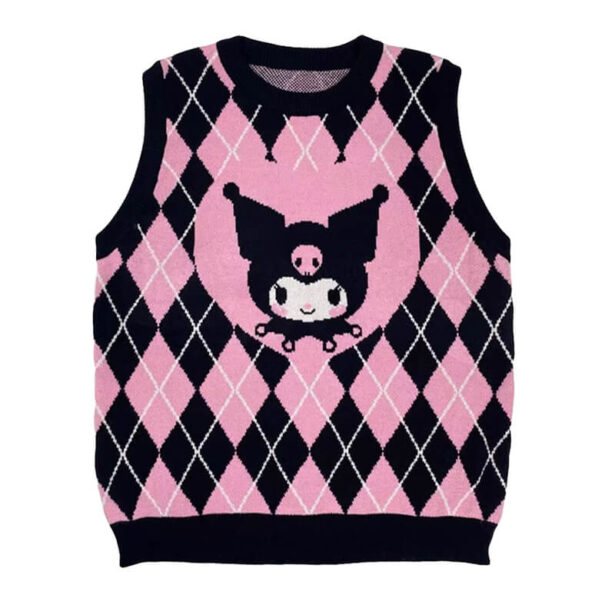 Diamond Checkered Pink Kuromi Sweater Vest for Women 1