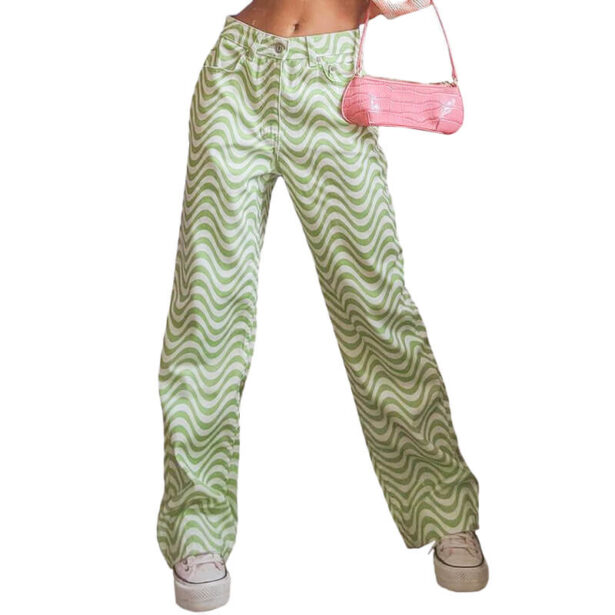 Green Women Jeans Fuzz Wave Indie Aesthetic 1