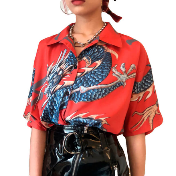 Grunge Women Shirt Dragon Print Harajuku 4