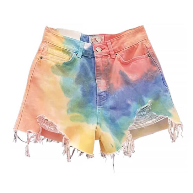 Rainbow Tie Dye Denim Shorts for Women Indie Style 1