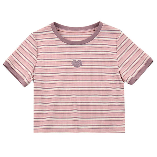 Softie Heart Pink Striped Crop Top for Women 1