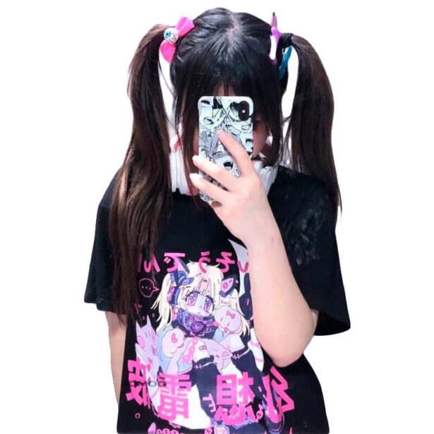 Women T shirt Anime Steam Punk Harajuku E Girl Kawaii