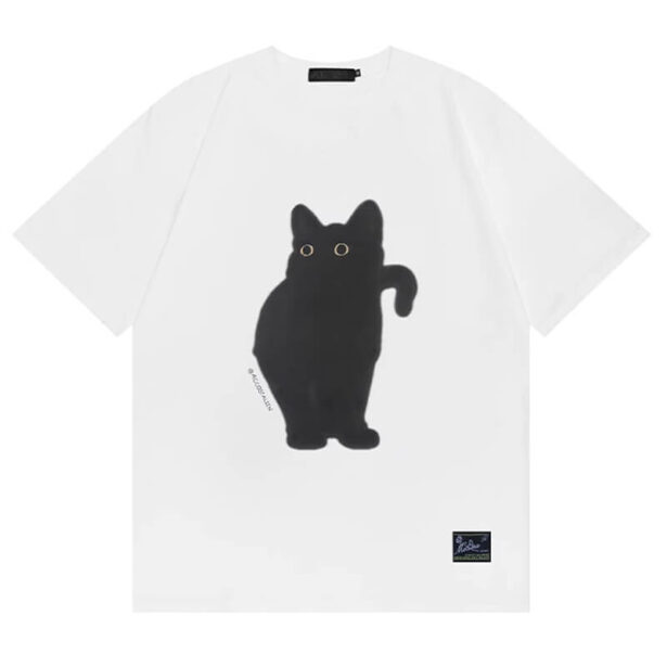 Big Eyes Black Cat Unisex T Shirt White Urbancore 1