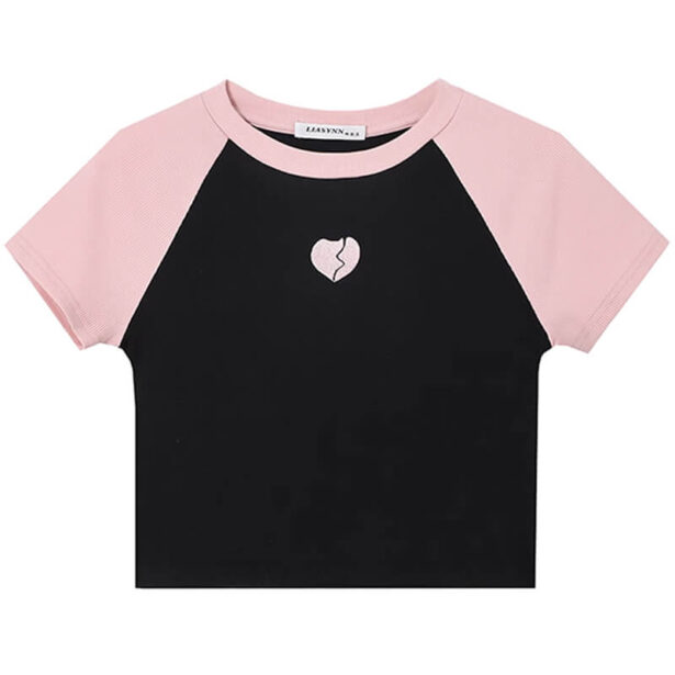 Broken Heart Raglan Crop Top for Women E Girl Aesthetic 1