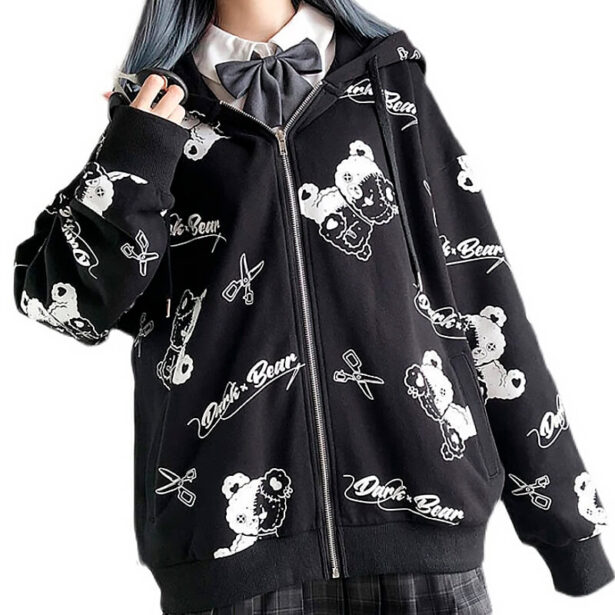 Dark Bear Women Jacket Harajuku Long Sleeve Zip