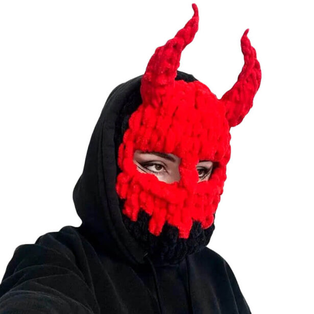 Devil Horns Red Balaclava Hat E Kids Devilcore Aesthetic 1