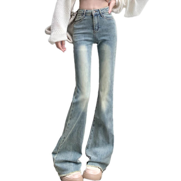 Light Wash High Waisted Flare Jeans for Women 60s Aesthetic 1