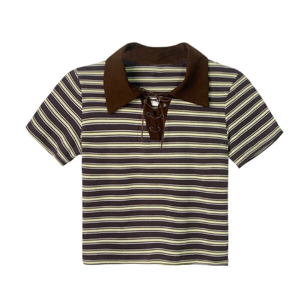 Polo Collar Striped Soft Girl Crop Top for Women