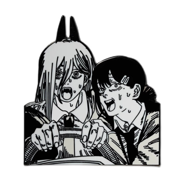 Power and Kobeni Car Crash Scene Enamel Pin Manga Style 1