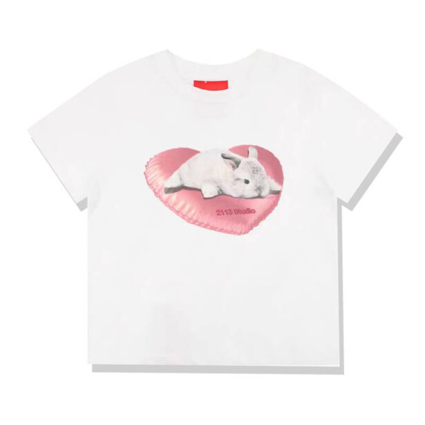 Rabbit on a Heart Pillow Crop Top for Women Softcore 1