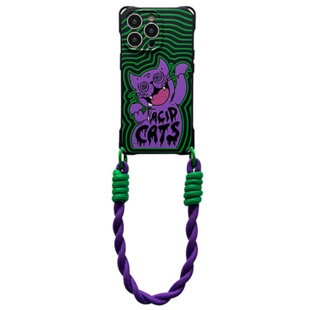 Acid Cats iPhone Case with Purple Shoulder Strap Trippy 1