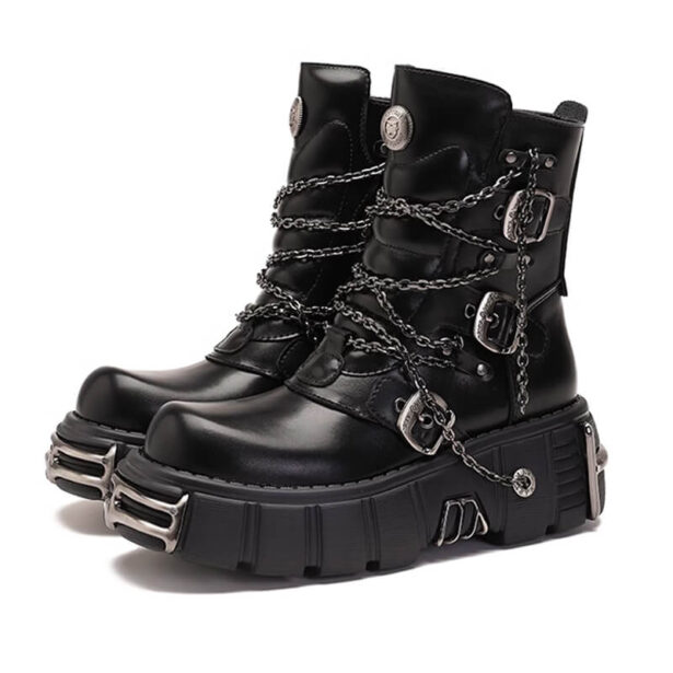 Alternative Rock Boots Platform Shoes With Chains High Ankle 1