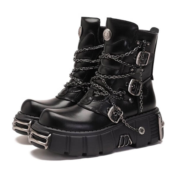 Alternative Rock Boots Platform Shoes With Chains High Ankle (1)
