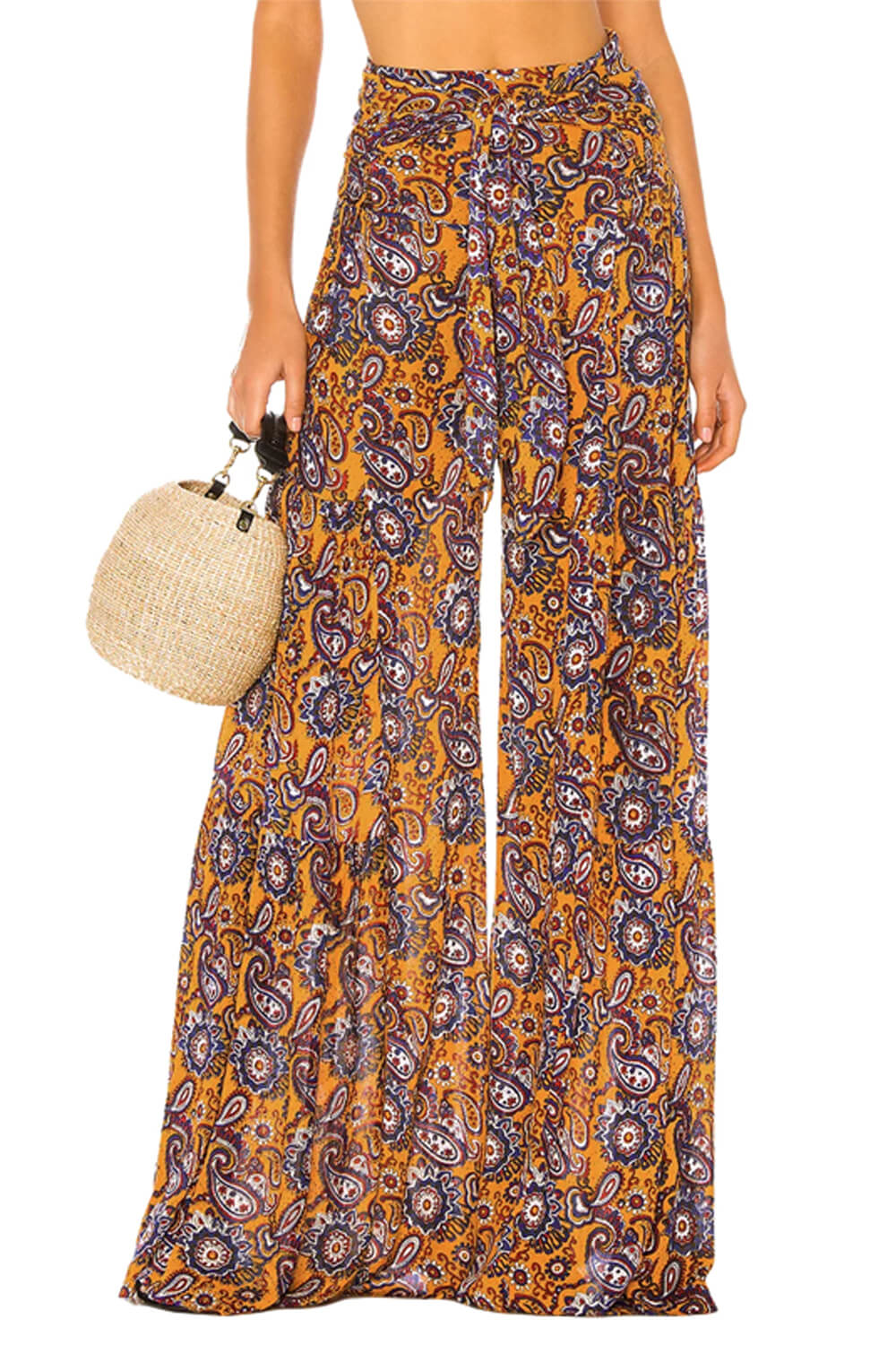 Bohemian Wide Flare Pants for Women 60s Festival Aesthetic