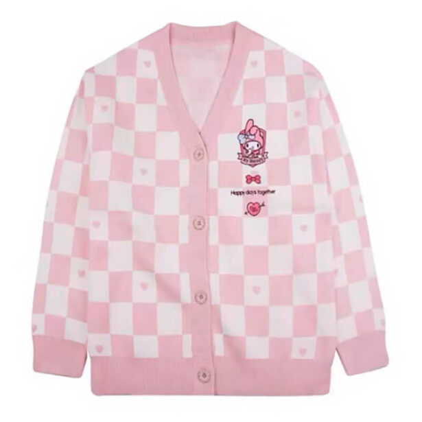 Checkered Light Pink Women Cardigan My Melody Patch