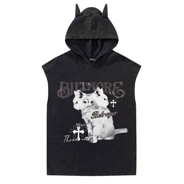 Diablo Cat Alternative Sleeveless Unisex Hoodie with Horns 1