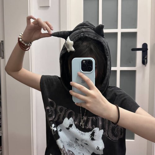 Diablo Cat Alternative Sleeveless Unisex Hoodie with Horns photo review