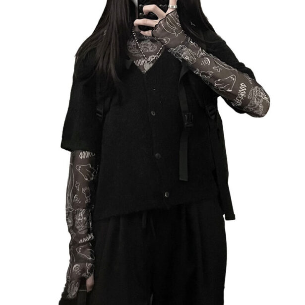 Gloomy Mesh Long Sleeve Top For Women Alternative Gothcore 1