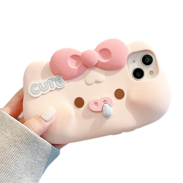 Kawaii Pig With Bow Tie Soft iPhone Case Cute Aesthetic 1