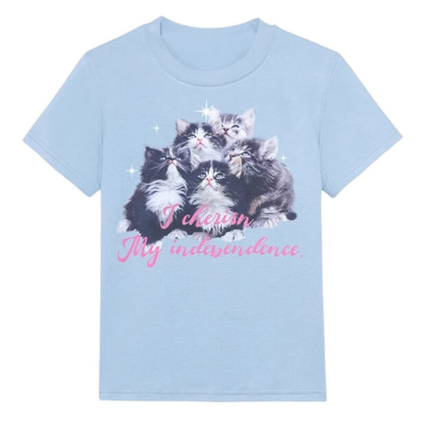 Light Blue Cats T Shirt for Women My Independence Cute Style 1