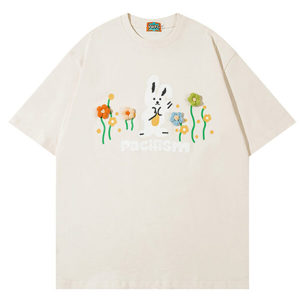 Pacifism Rabbit Knitted Flowers T Shirt Unisex Cute Style 1