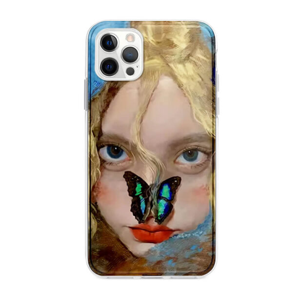 Retro Girl and Butterfly iPhone Case Art Hoe Aesthetic 1