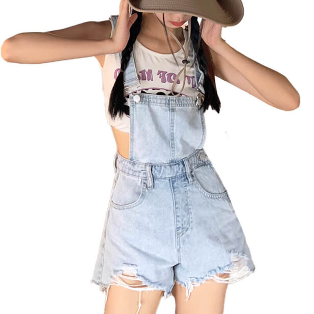 Ripped Bottom Short Denim Women Jumpsuit Soft Grunge 1