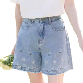 Softie White Flowers Embroidery Denim Shorts for Women 1