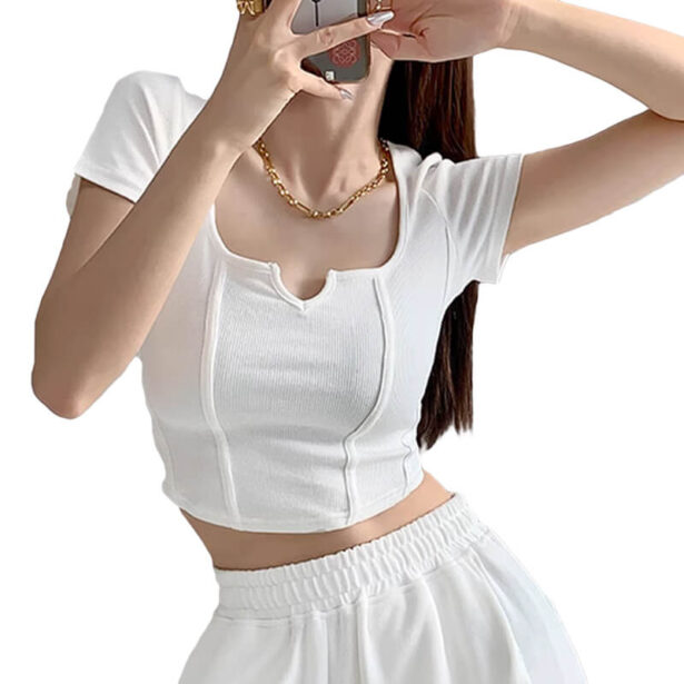 Square Collar Vertical Seams Crop Top for Women Softcore 1