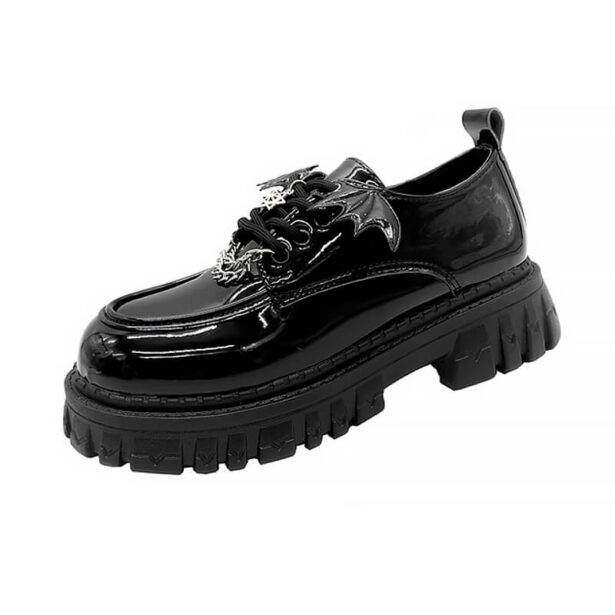 Black Gloss Women Shoes Lolita Metal Chain Wings 1