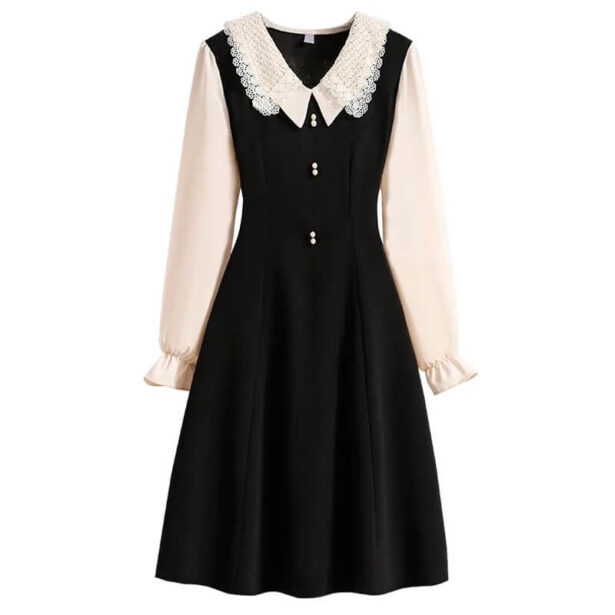 Casual Women Dress Lace Collar Long Sleeve School Girl 1