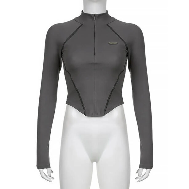 Comfortable Stylish Women Long Sleeve Top Sports Turtleneck Zipper 3