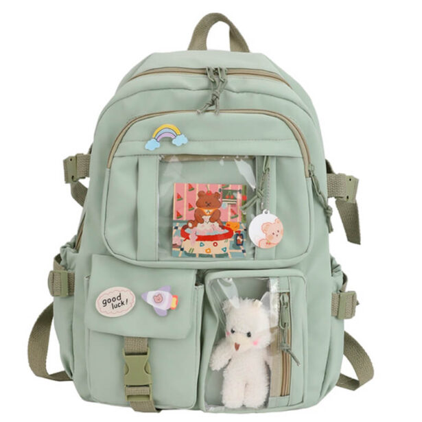 Cute Waterproof Backpack with Transparent Pockets Plus Badges Toy School Bag 8
