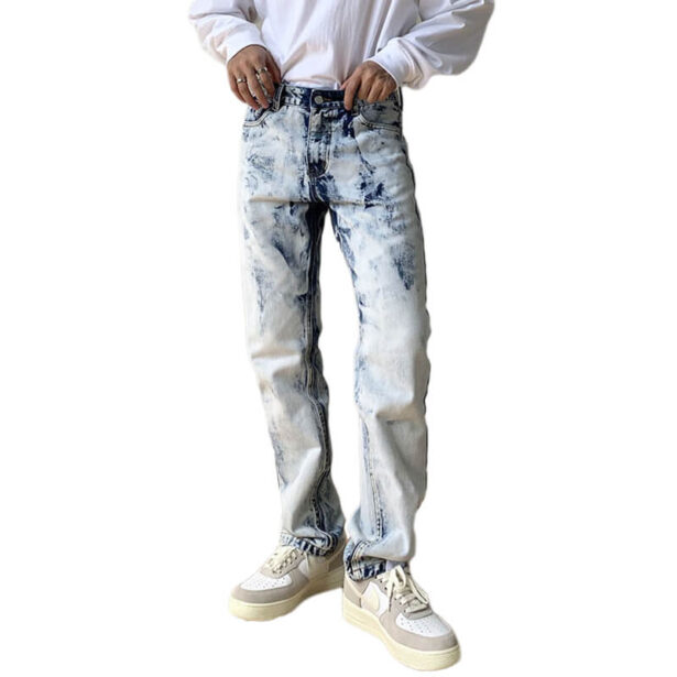 Deep Fog Washed Denim Straight Jeans for Men 90s Aesthetic 1