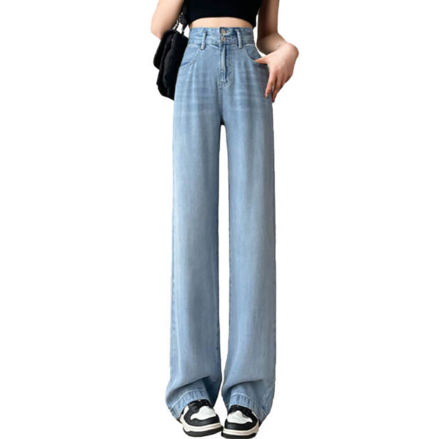 Double Button Classic Wide Leg Jeans for Women Retro Core 1