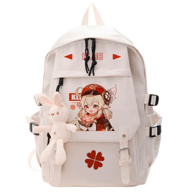Genshin White Backpack Klee Plus Badges and Toy School Bag