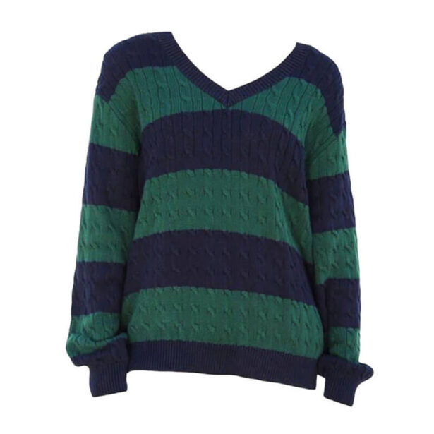 Green Striped Women Sweater Retro Aesthetic 1