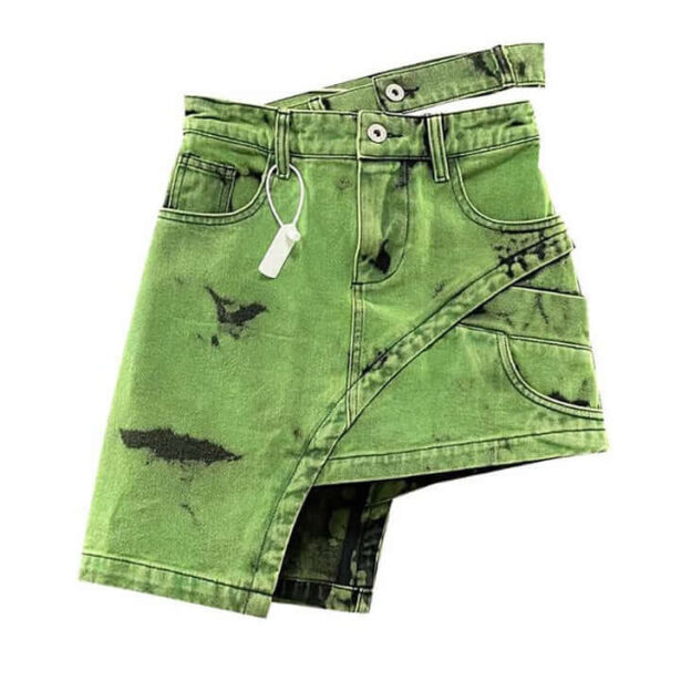 Grunge Asymmetric Edgy Tie Dye Green Denim Womens Skirt