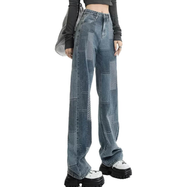 High Waisted Patchwork Denim Jeans for Women Y2K Style 1