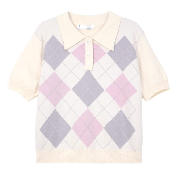 Muted Pastel Argyle Polo Shirt for Women Retro Softie Style 1