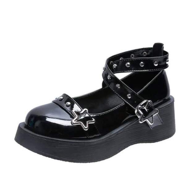 Patent Black Women Shoes Mary Jane With Star Buckle School Girl