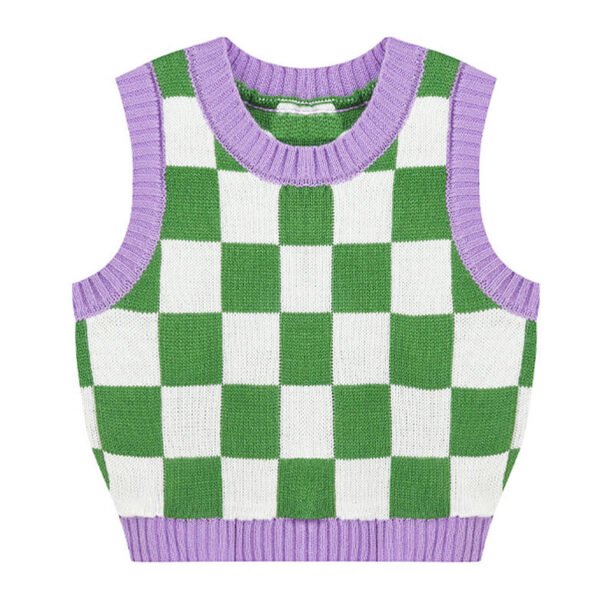 Pink and Green Checkered Tank Top for Women Vest Avant Basic 1
