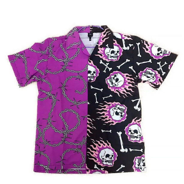 Purple Black Hawaiian Men Shirt Harajuku Print Short Sleeve