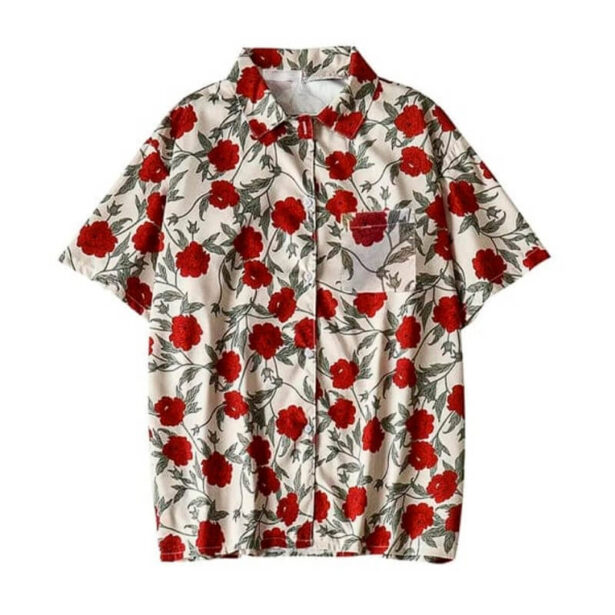 Red Flowers Women Shirt Floral Aesthetic 1