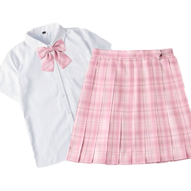 Short sleeve suit White Women Shirt Plus Pink Women Skirt 1