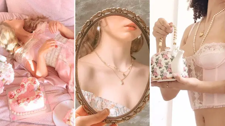 Peach Pink Vintage-Aesthetic Lace Ruffle Kawaii Lolita Nymphet Lingerie Set