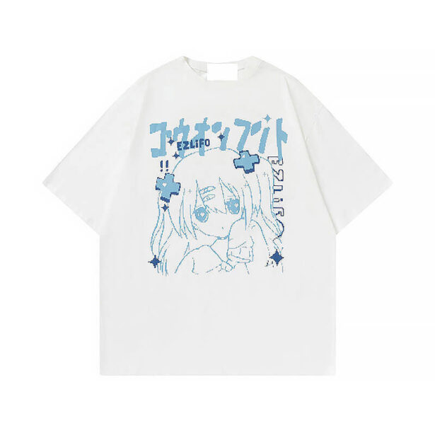 White Women T Shirt Girl Manga Print 1