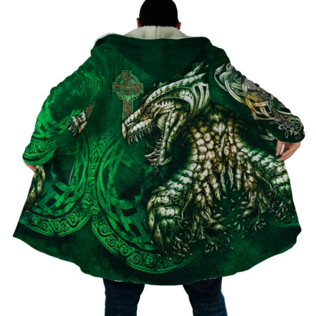 Winter Dark Jacket for Men Trench Coat 3D Print Green Dragon Harajuku 1