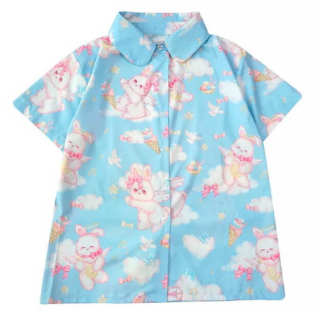 Women Shirt Lolita Print Dreams Bunny Clouds Ice Cream Angel 1